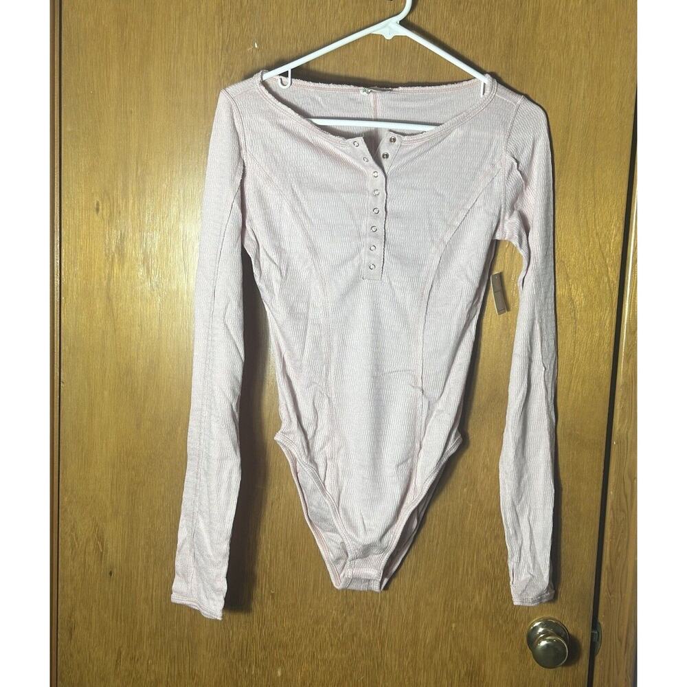 Free People Sloane Bodysuit Henley Knit Long Sleeve Pink Nectar X-Small NEW
